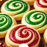 Colorful Christmas Swirl Butter Cookies displayed on a festive plate