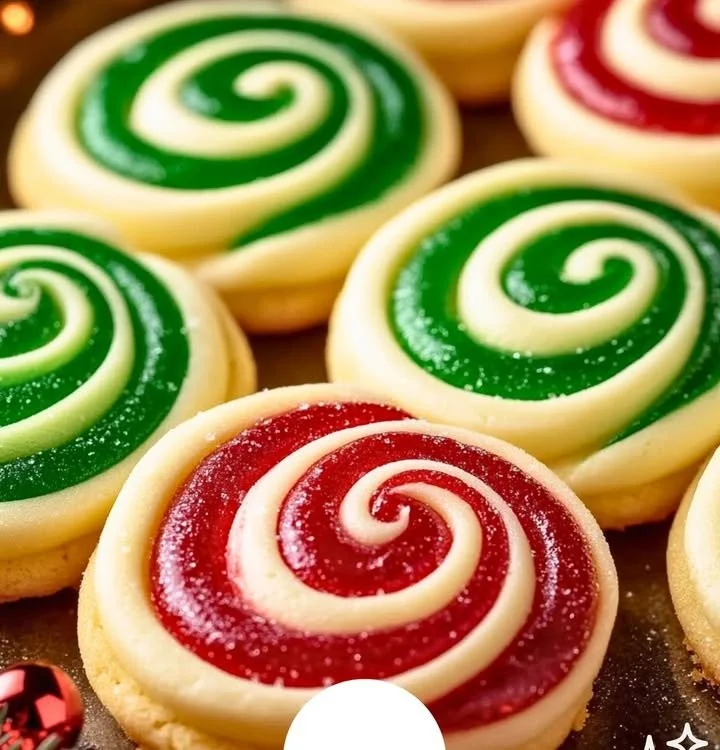 Colorful Christmas Swirl Butter Cookies displayed on a festive plate