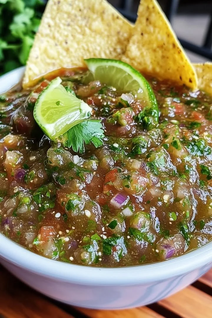 Cilantro-Lime Jalapeño Salsa in a bowl with fresh ingredients