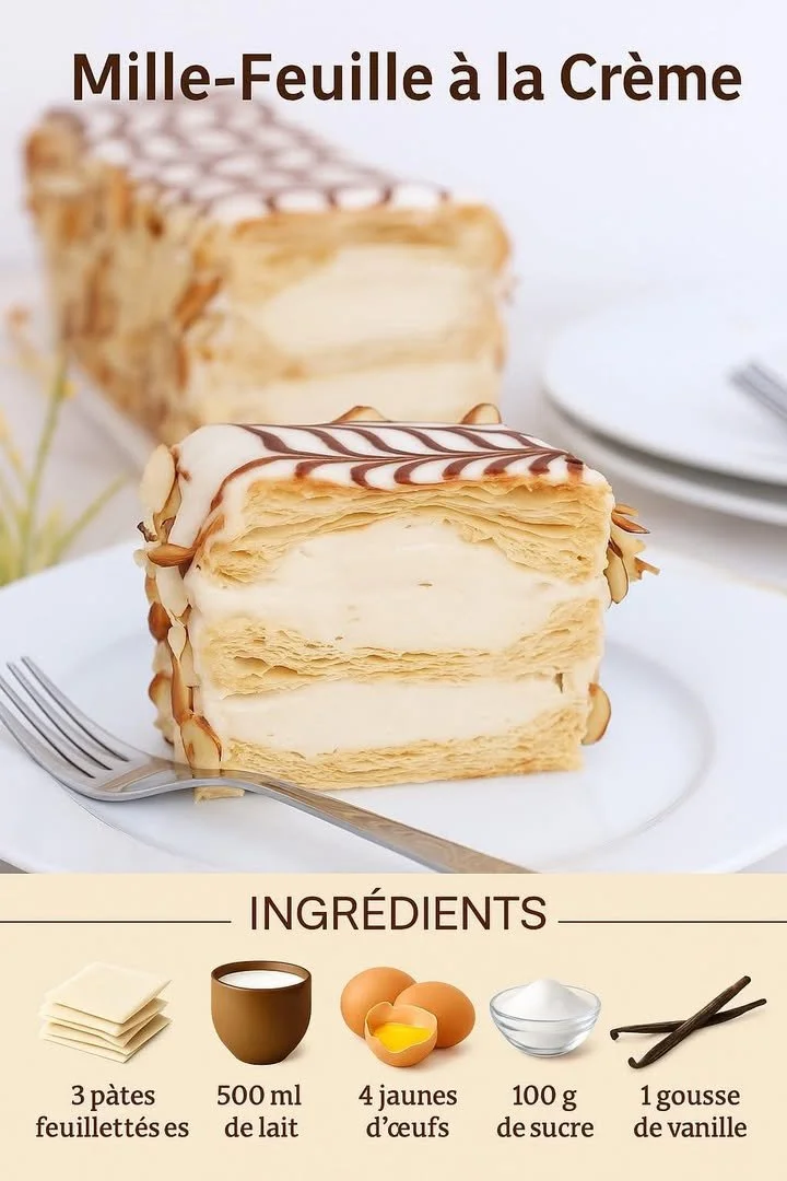 Delicious Cream Mille-Feuille dessert showcasing layers of cream and pastry
