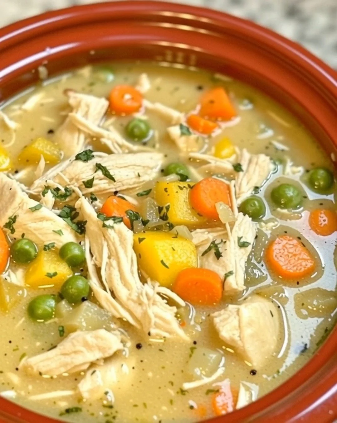 Delicious creamy soup served in a bowl with fresh herbs on top.