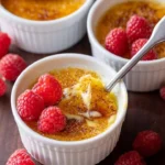 Delicious Crème Brûlée dessert with caramelized sugar topping.