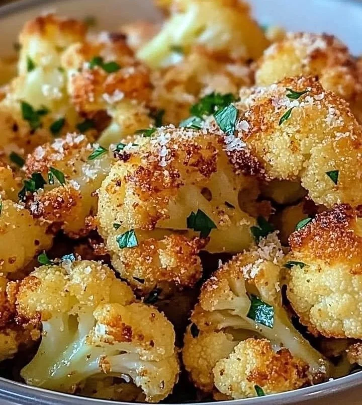 Crispy Parmesan roasted cauliflower served on a plate