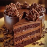 Decadent and delicious chocolate cake slice on a plate