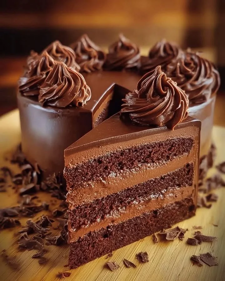 Decadent and delicious chocolate cake slice on a plate