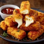 Easy homemade cheese sticks on a plate for snacking