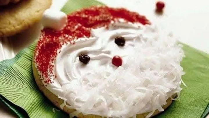 Plate of easy Santa cookies decorated for Christmas