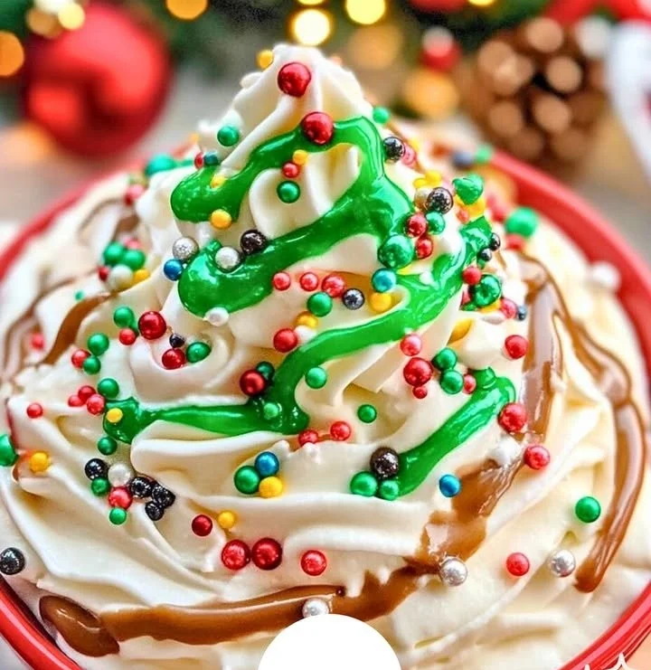 Festive Christmas Tree Cake Dip served in a holiday-themed bowl
