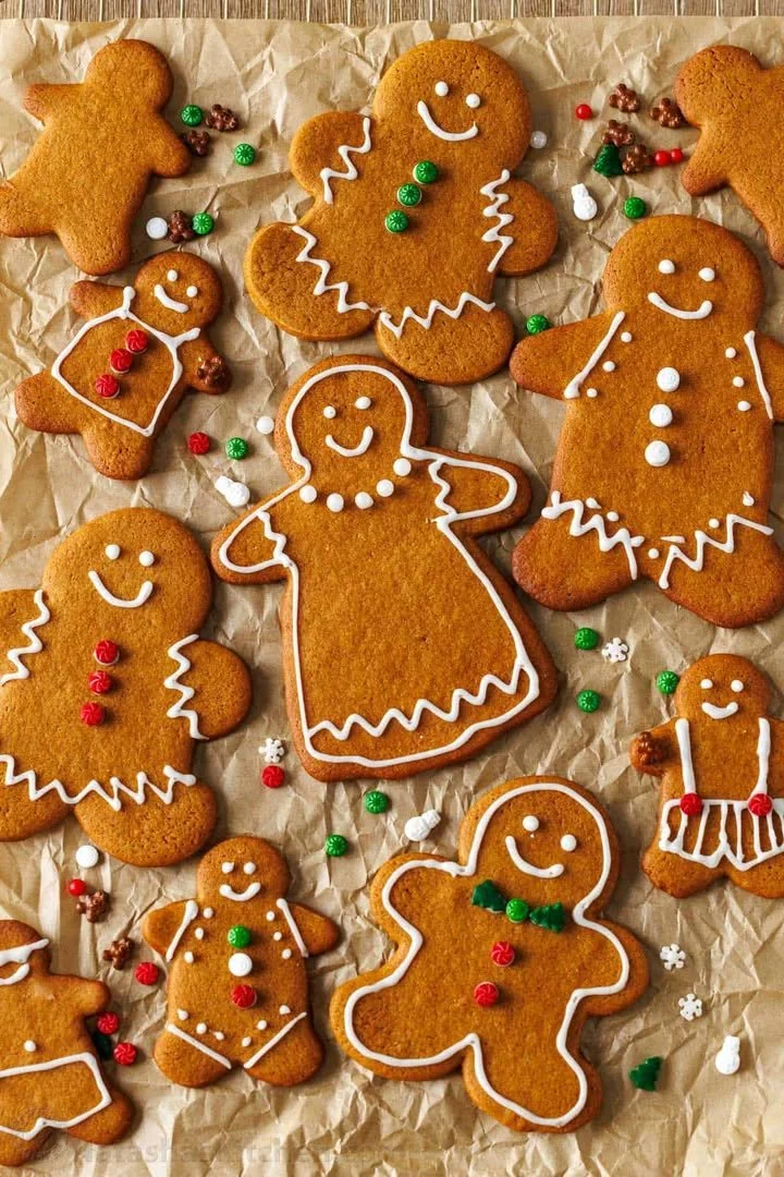 Delicious homemade gingerbread cookies decorated for the holidays