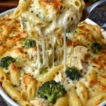 A delicious serving of Grandma's casserole topped with cheese and herbs