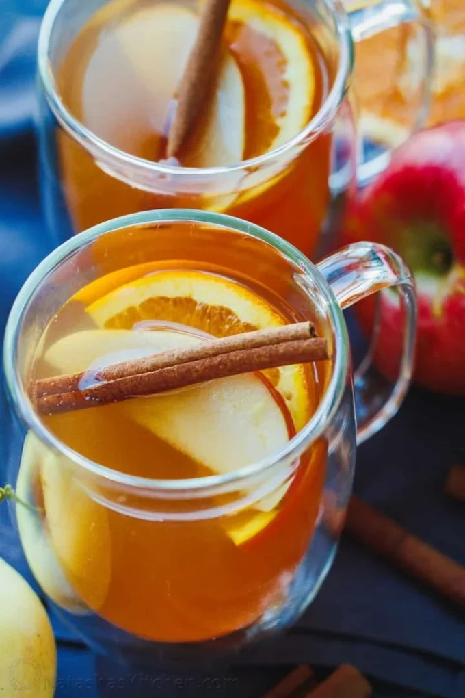 Delicious homemade apple cider made with fresh apples in a pot