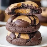 Plate of irresistible chocolate peanut butter cookies fresh out of the oven.