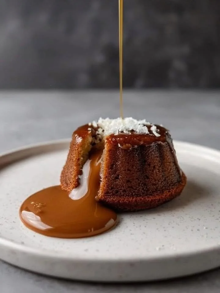 Delicious homemade sticky toffee pudding served with creamy sauce