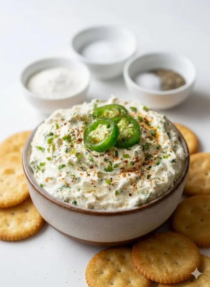 Creamy Jalapeño Cream Cheese Dip served in a bowl with tortilla chips