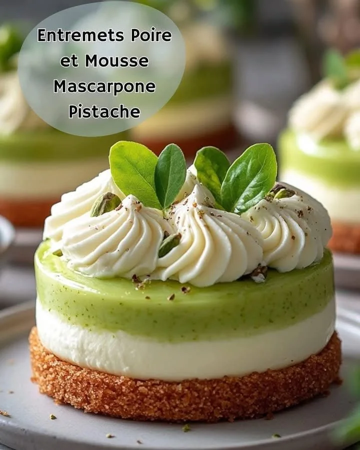 Delicious Pear Entremet with Mascarpone and Pistachio Mousse