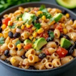 Colorful Taco Pasta Salad with fresh vegetables and spices in a bowl