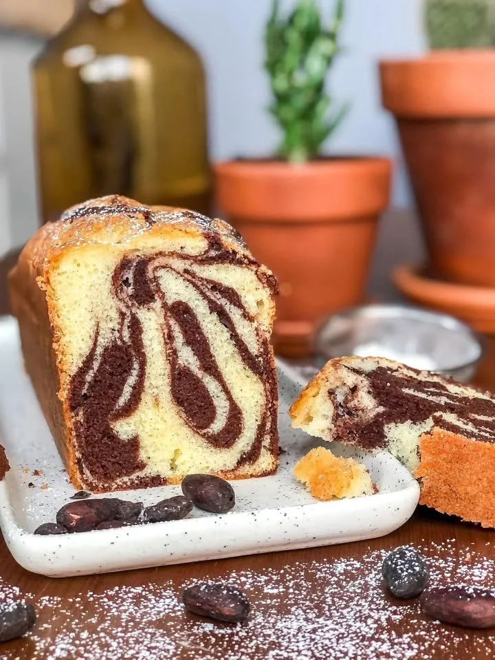 Delicious Vanilla Cocoa Marble dessert showcasing swirls of vanilla and cocoa flavors.
