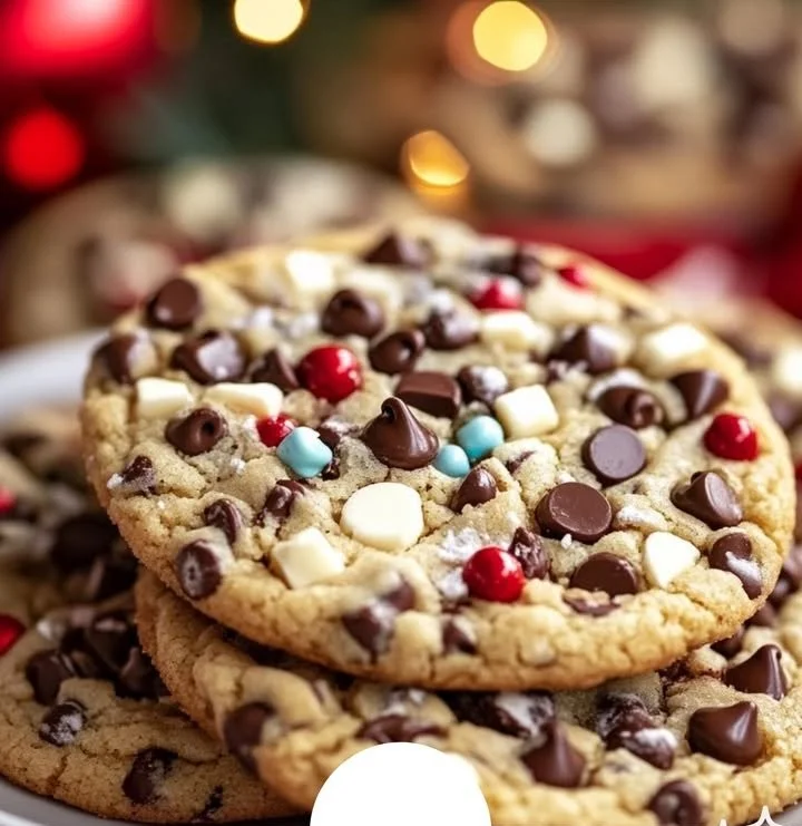 Winter Wonderland Chocolate Chip Christmas Cookies on a festive plate